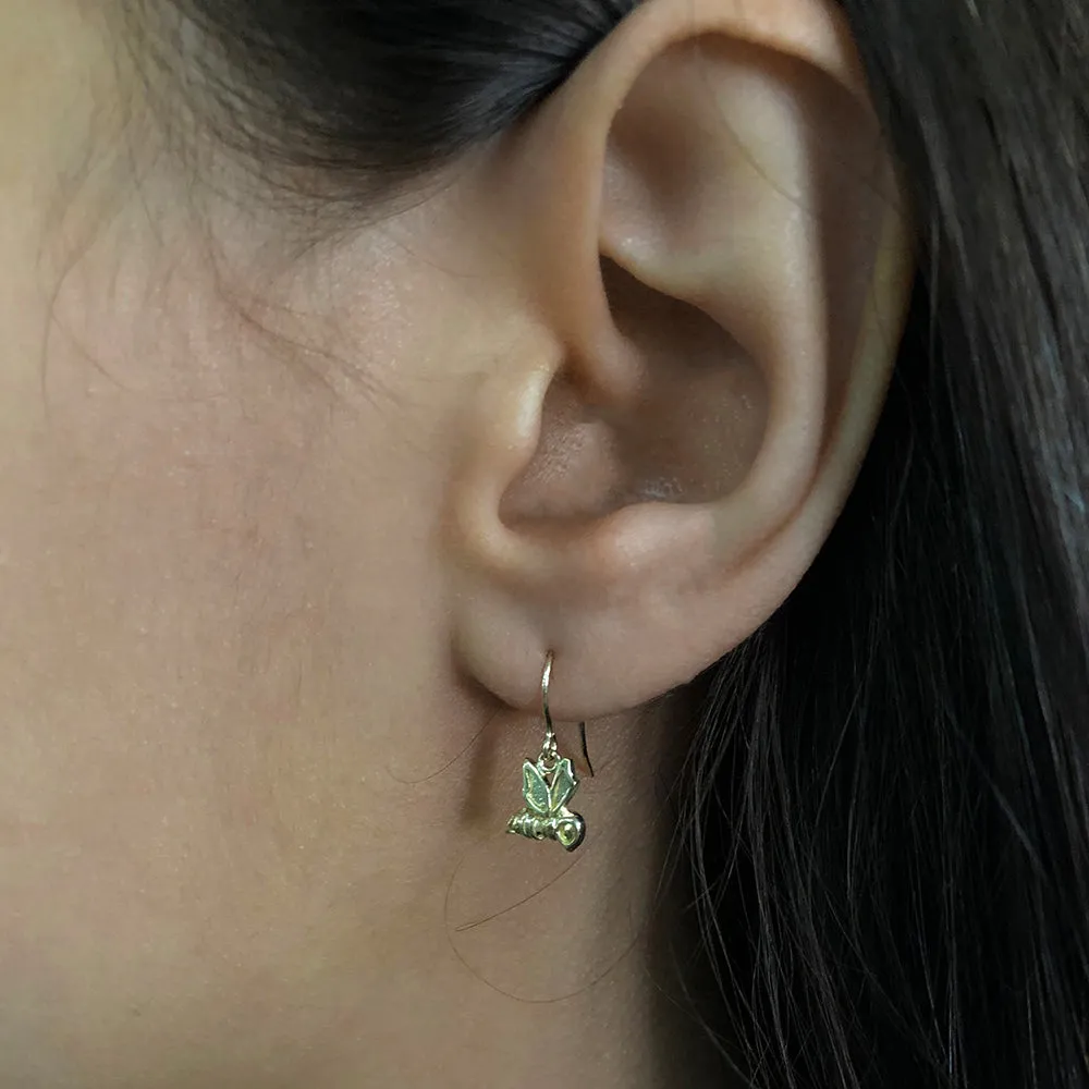 9ct Gold Honeybee Drop Earrings