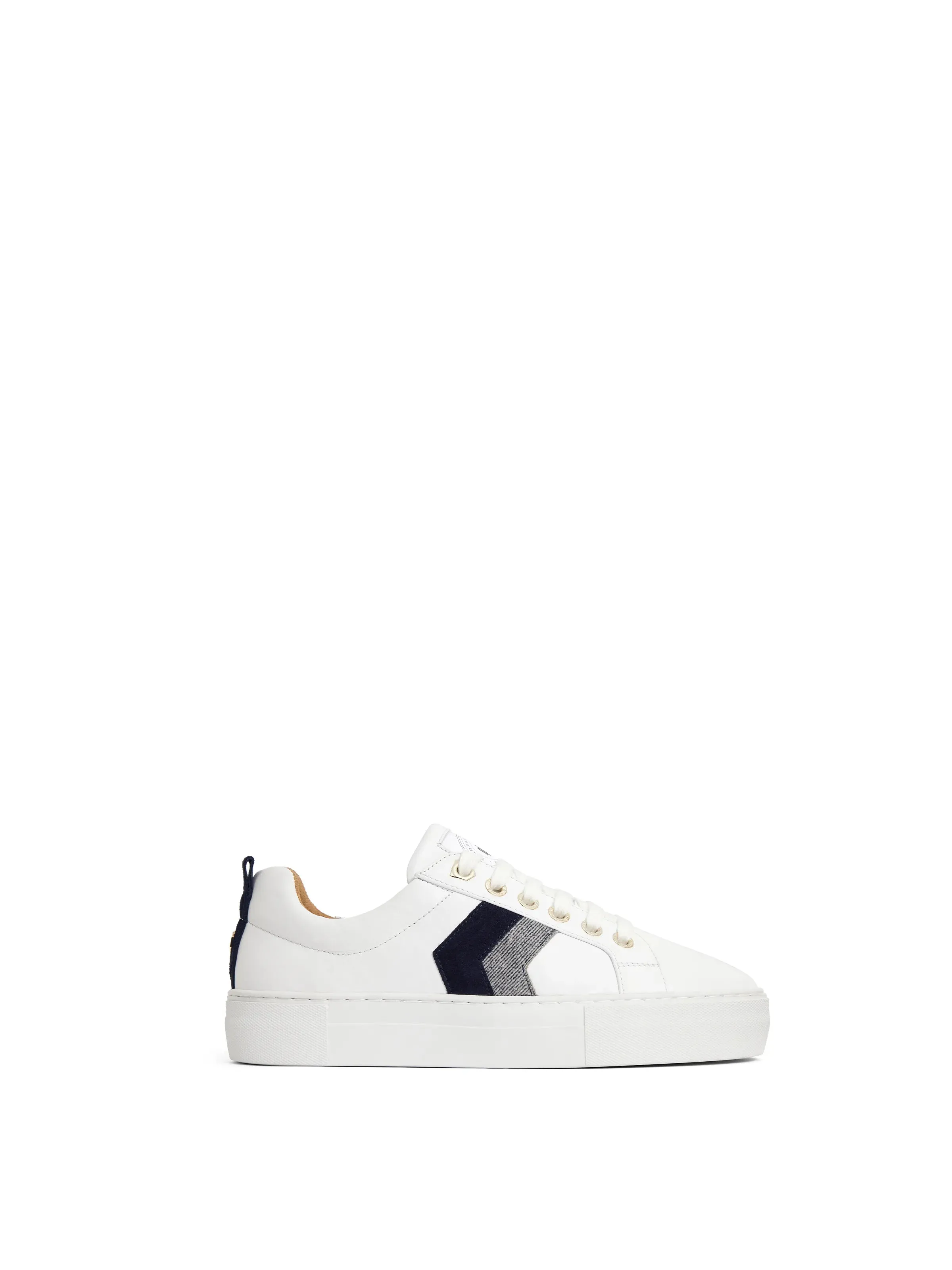 Alexandra Platform - White - Navy & Denim Suede