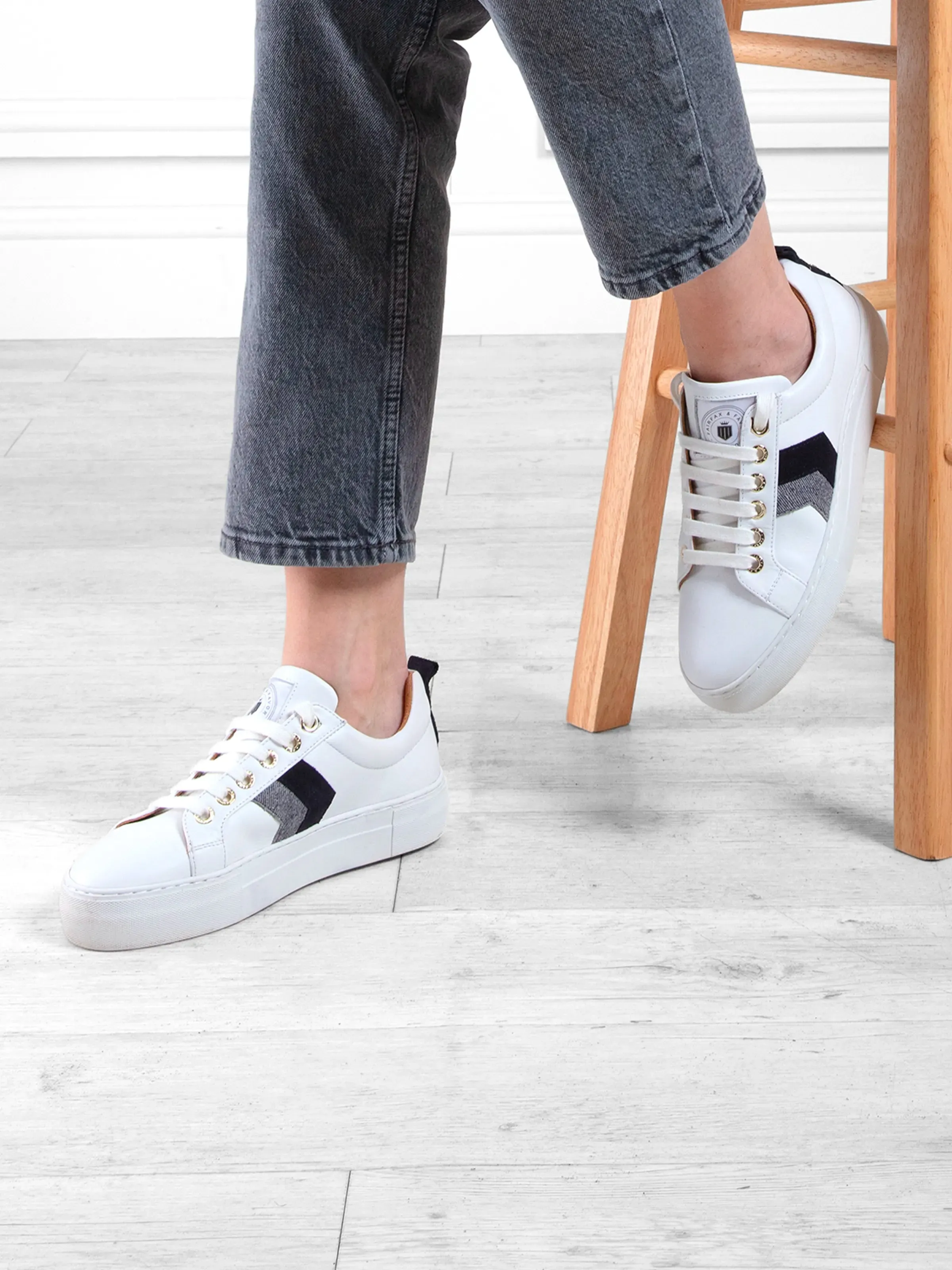 Alexandra Platform - White - Navy & Denim Suede