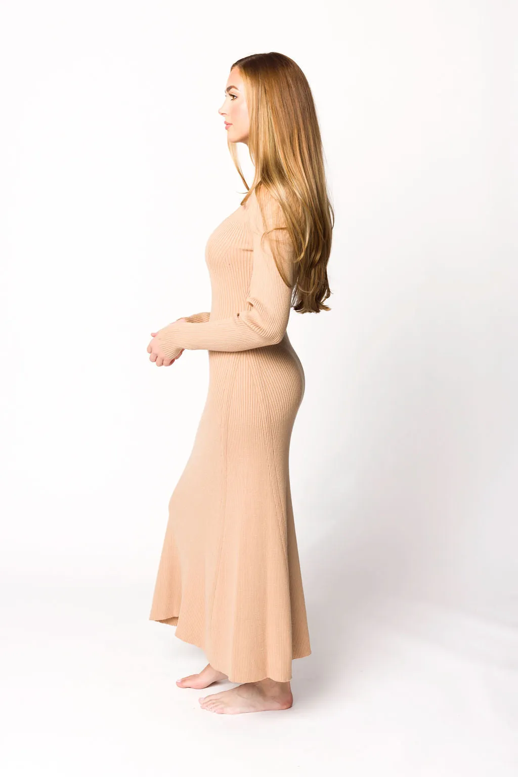 Alison Knit Sweater Maxi Dress in Almond