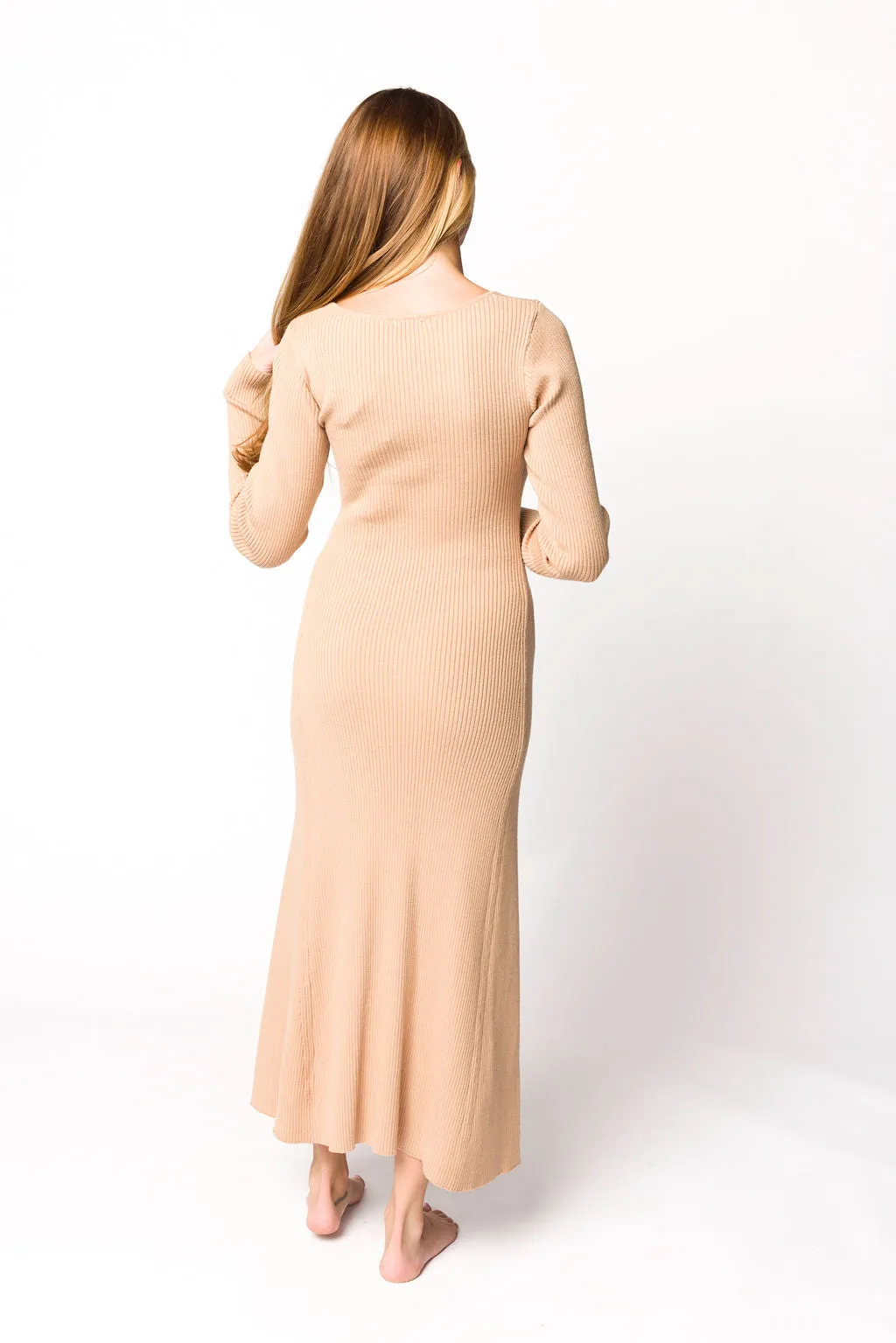 Alison Knit Sweater Maxi Dress in Almond
