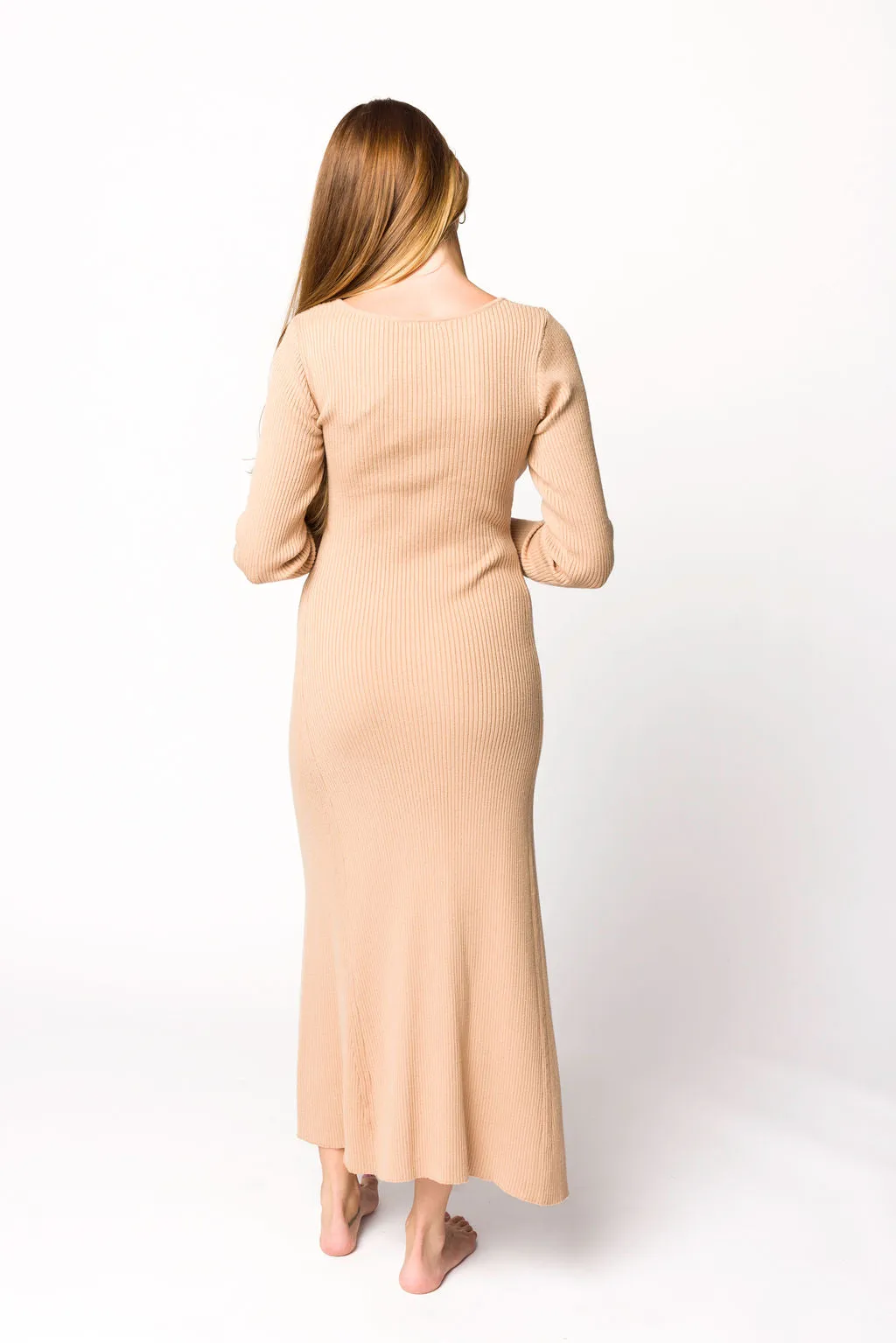 Alison Knit Sweater Maxi Dress in Almond