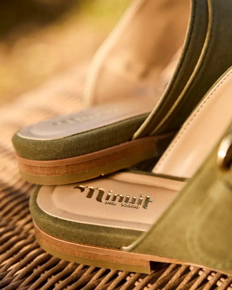 Baracci Vegan Suede Moon Buckle Sandals | Sage