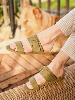 Baracci Vegan Suede Moon Buckle Sandals | Sage