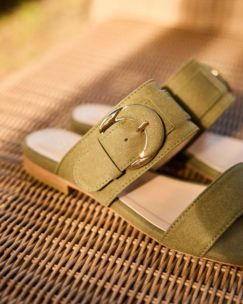 Baracci Vegan Suede Moon Buckle Sandals | Sage