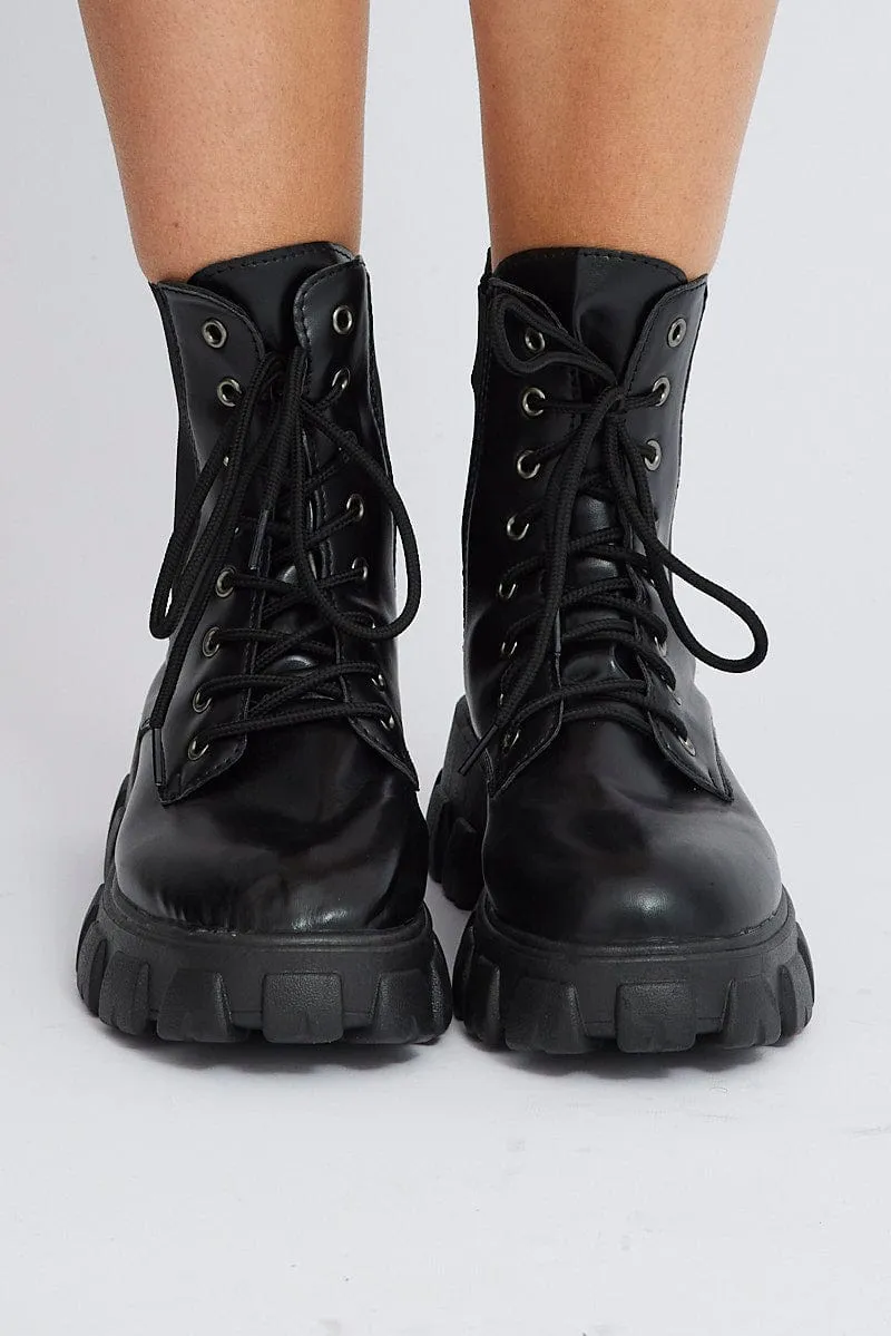 Black Lace Up Chunky Boots