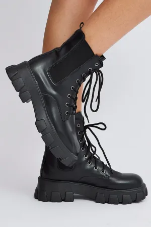 Black Lace Up Chunky Boots
