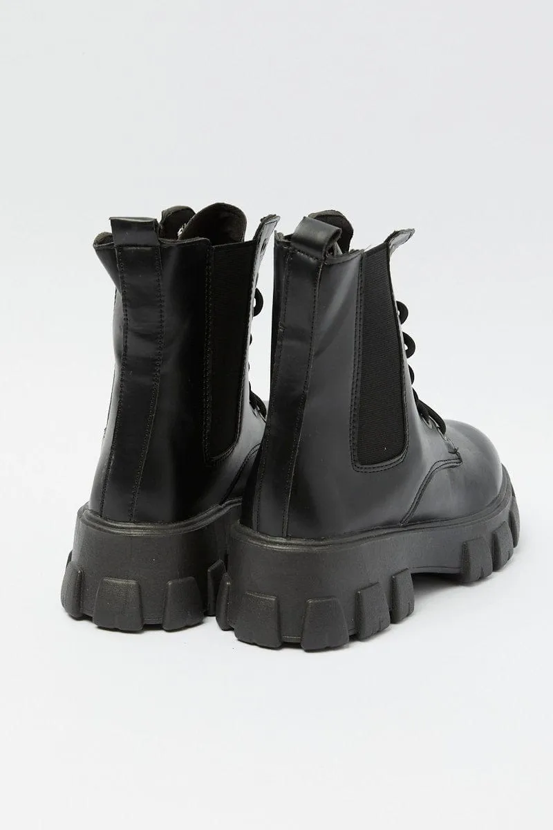 Black Lace Up Chunky Boots
