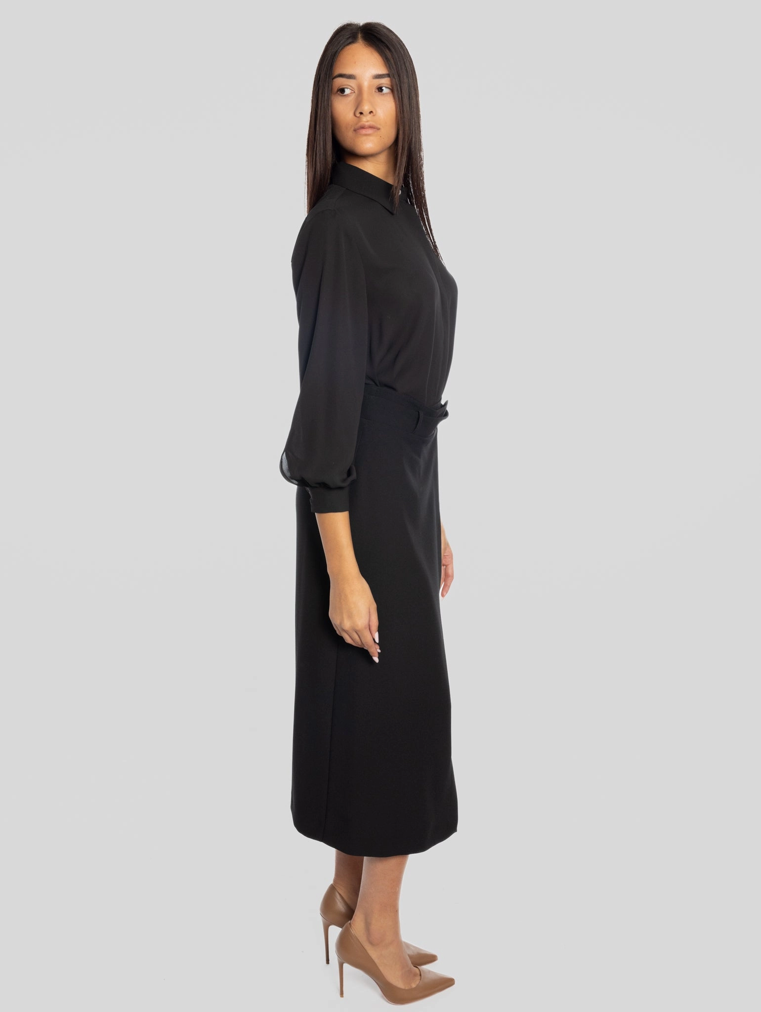 Black Wrap Midi Dress