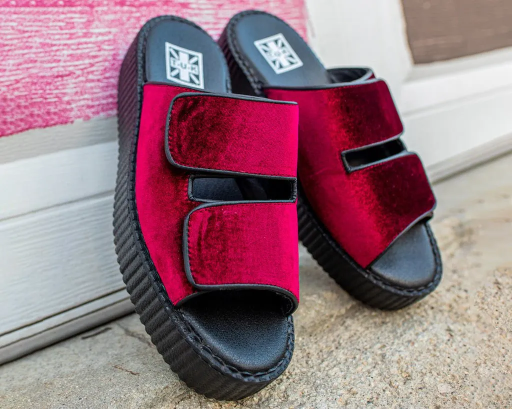 Burgundy Velvet 2-Strap Slide Sandal