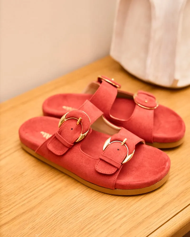 Camellia Vegan Suede Sandals | Coral