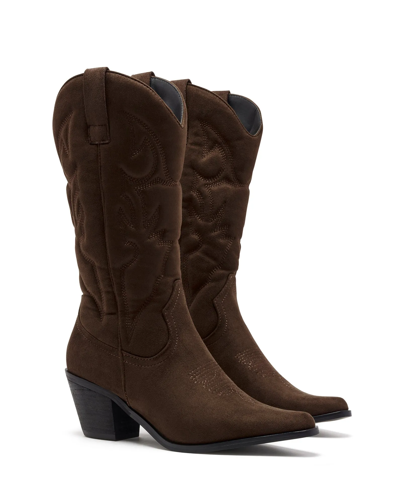 Clayton Cowboy Boot Chocolate Faux Suede