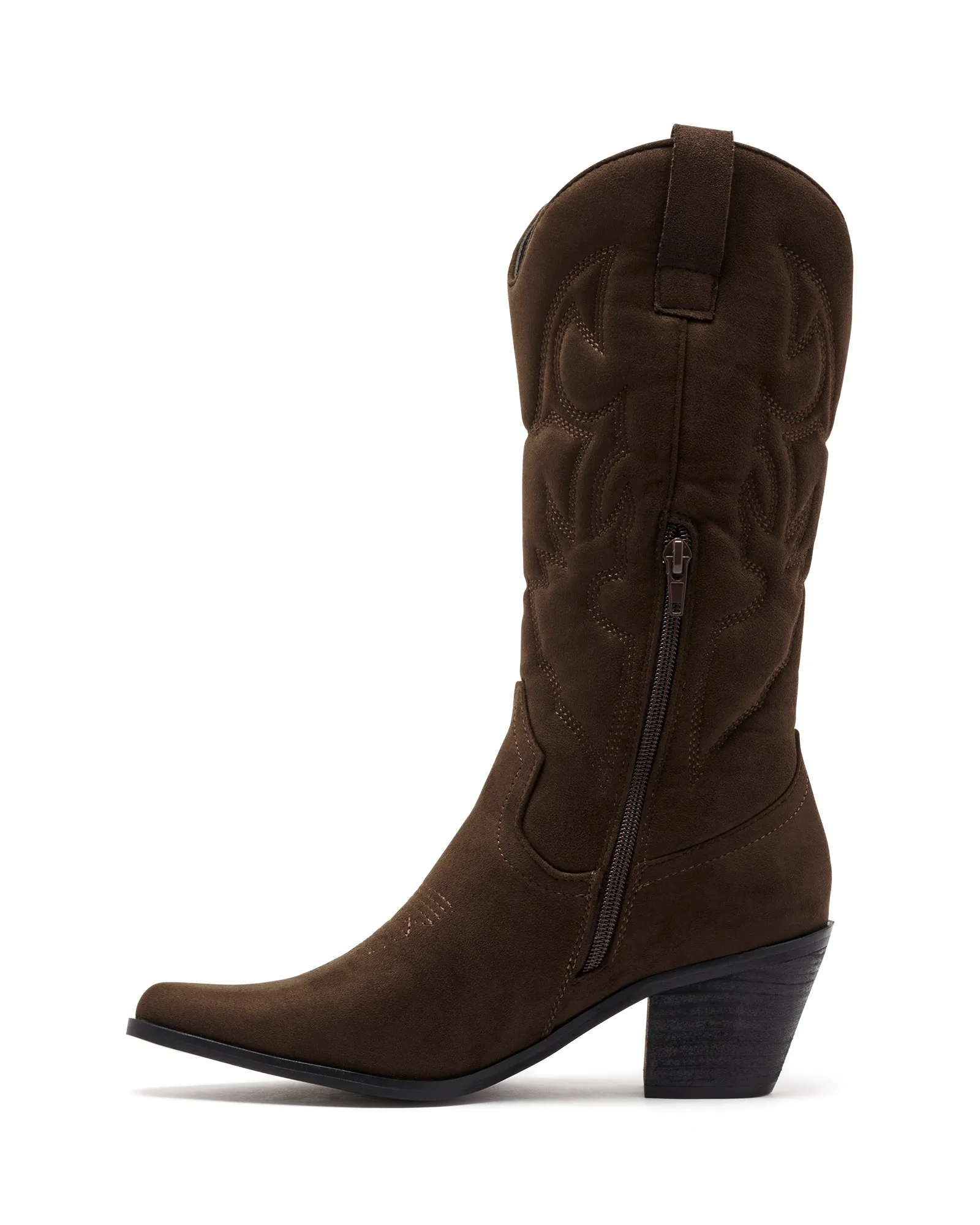 Clayton Cowboy Boot Chocolate Faux Suede