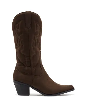 Clayton Cowboy Boot Chocolate Faux Suede