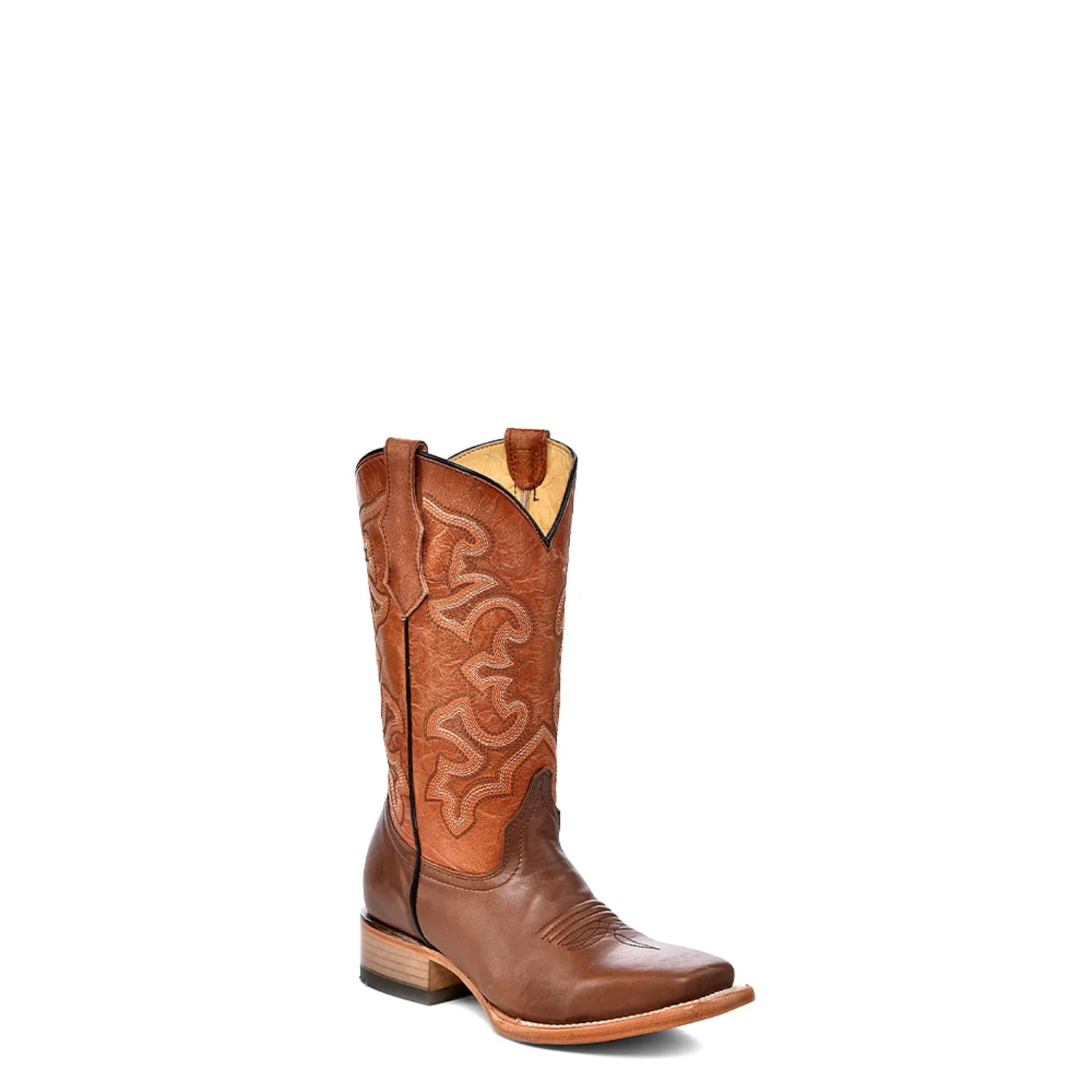 Corral Youth Girls Teen Orange Embroidery Square Brown Cowhide Cowboy Boots
