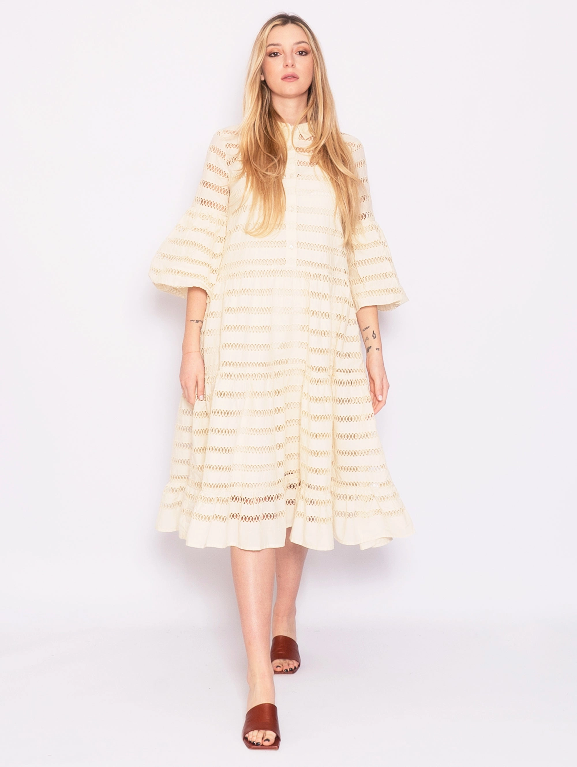 Dress with Transparent Beige Lines