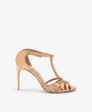 Erika 90 Gold Leather Heeled Sandals