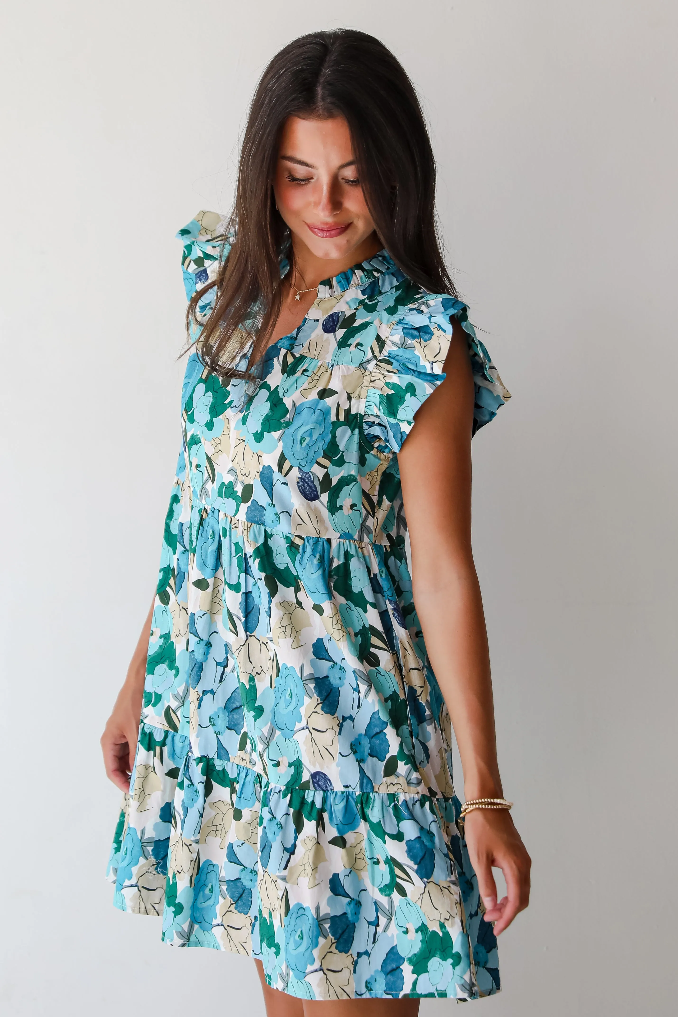 FINAL SALE - Flourishing Confidence Blue Floral Tiered Mini Dress