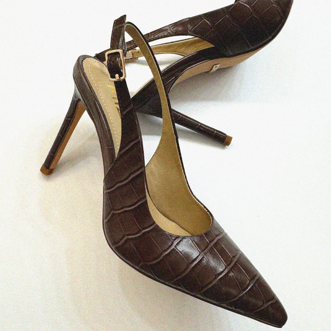 *GISELLE BROWN CROC - animal print slingback