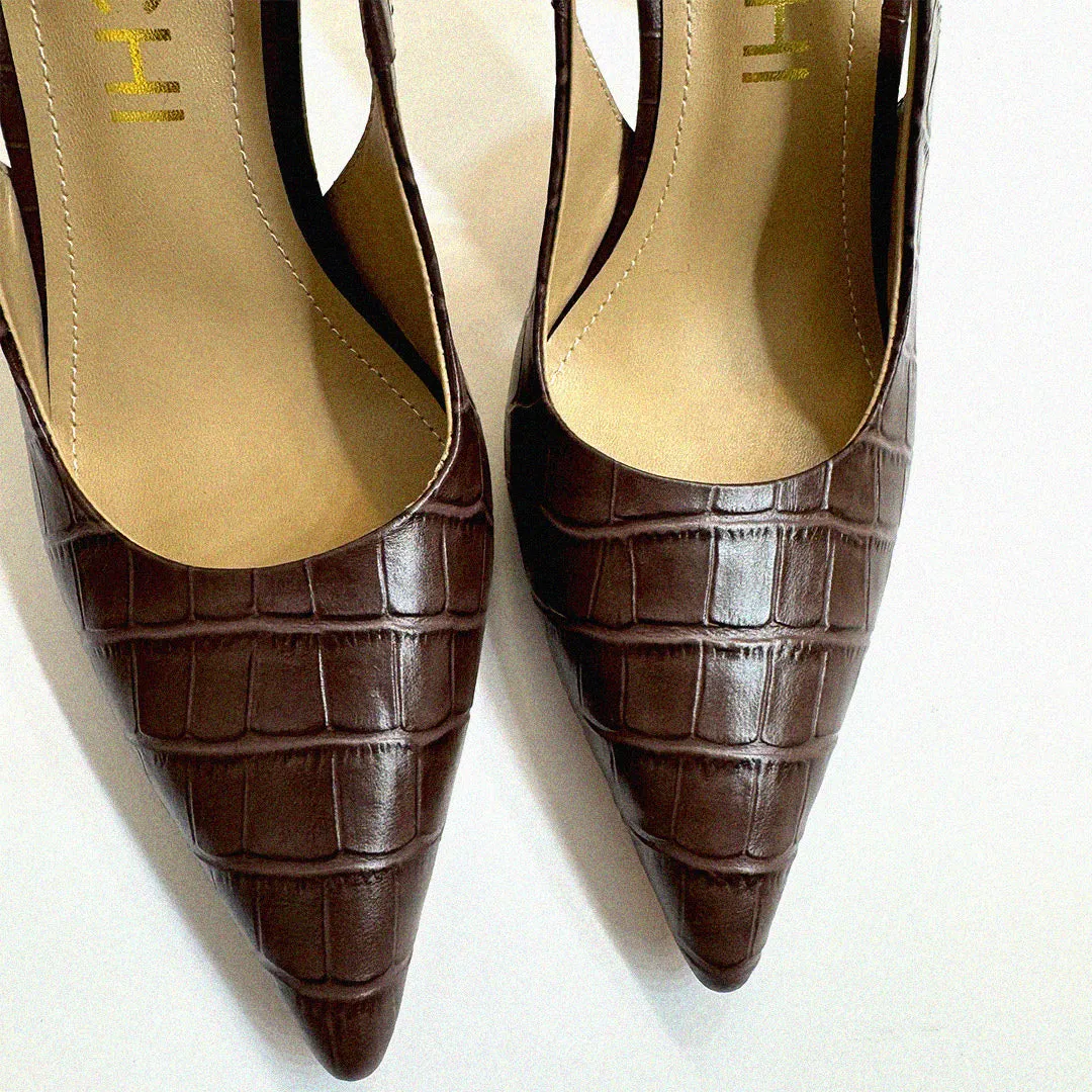 *GISELLE BROWN CROC - animal print slingback