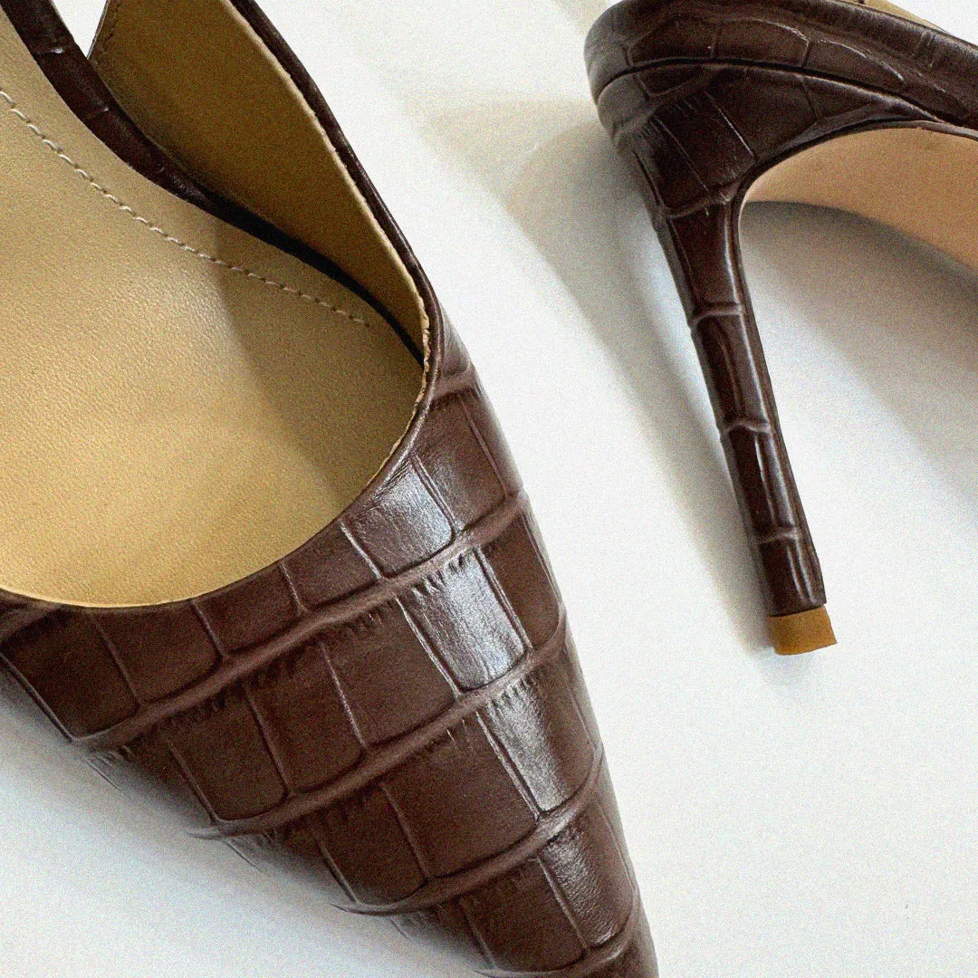 *GISELLE BROWN CROC - animal print slingback