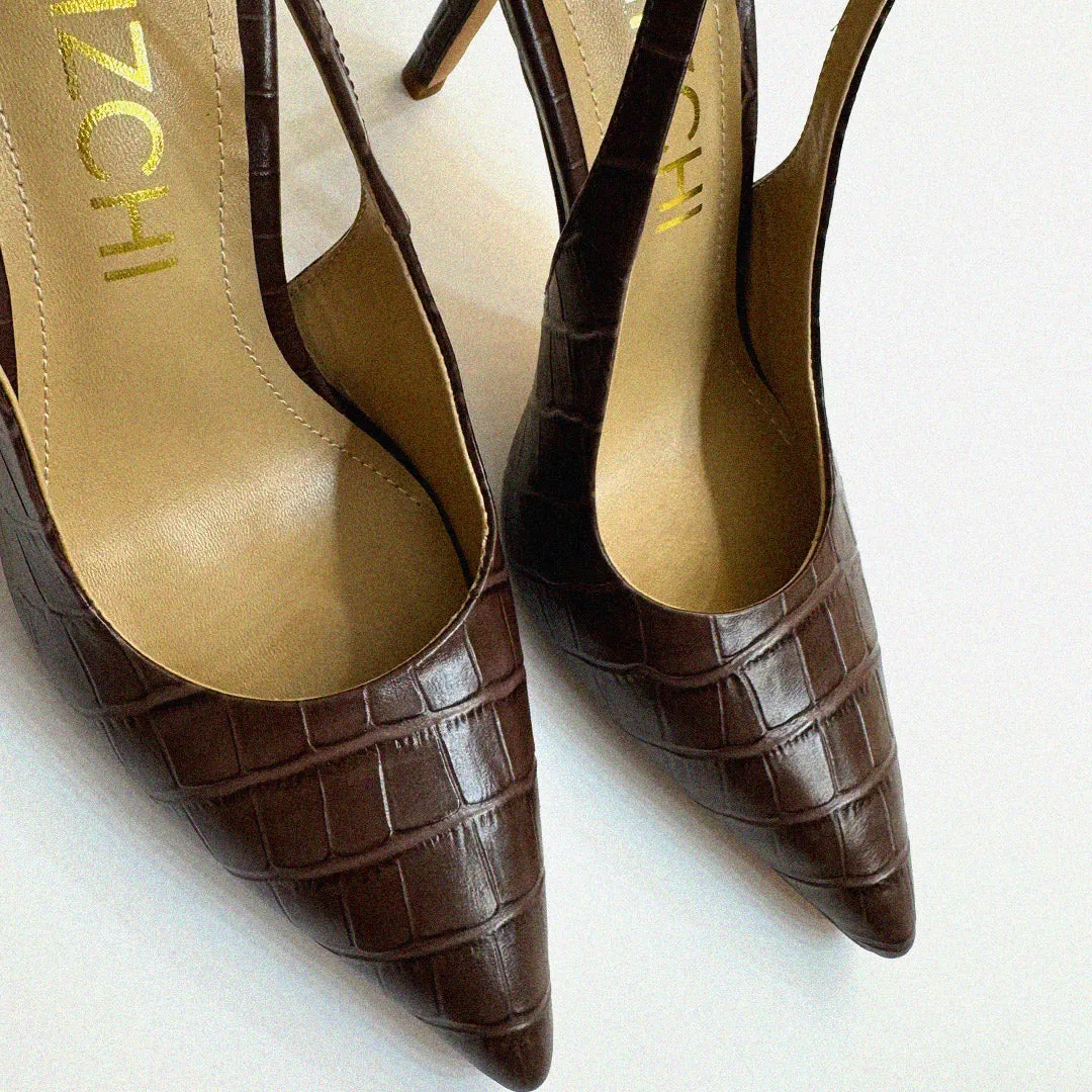 *GISELLE BROWN CROC - animal print slingback