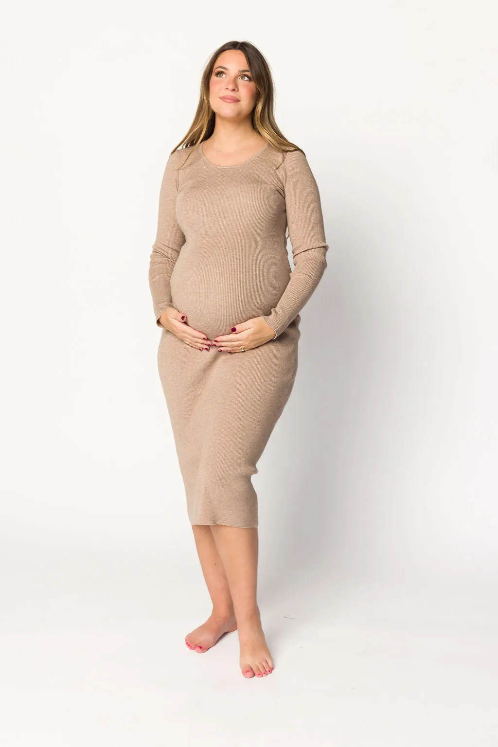 Gwen Ribbed Midi Dress in Mocha