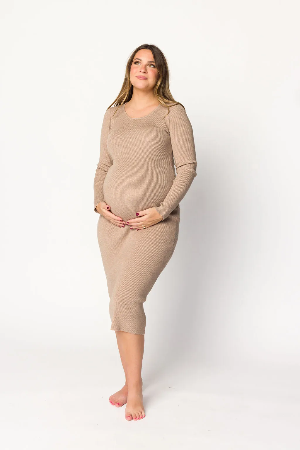 Gwen Ribbed Midi Dress in Mocha
