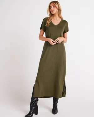 Knit V-Neck Maxi Dress - Italian Herb
