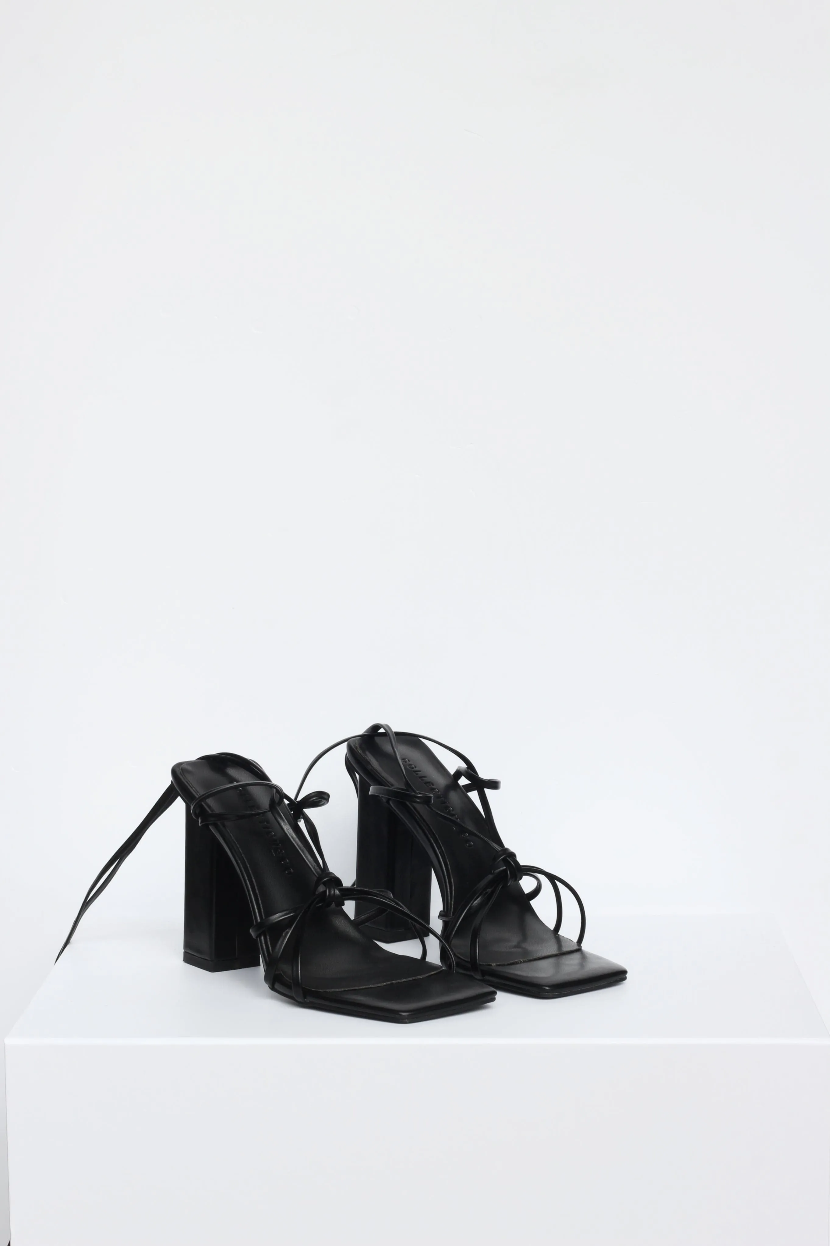 Mara Up-Cycled Vegan Leather Heeled Strap Sandals | Black