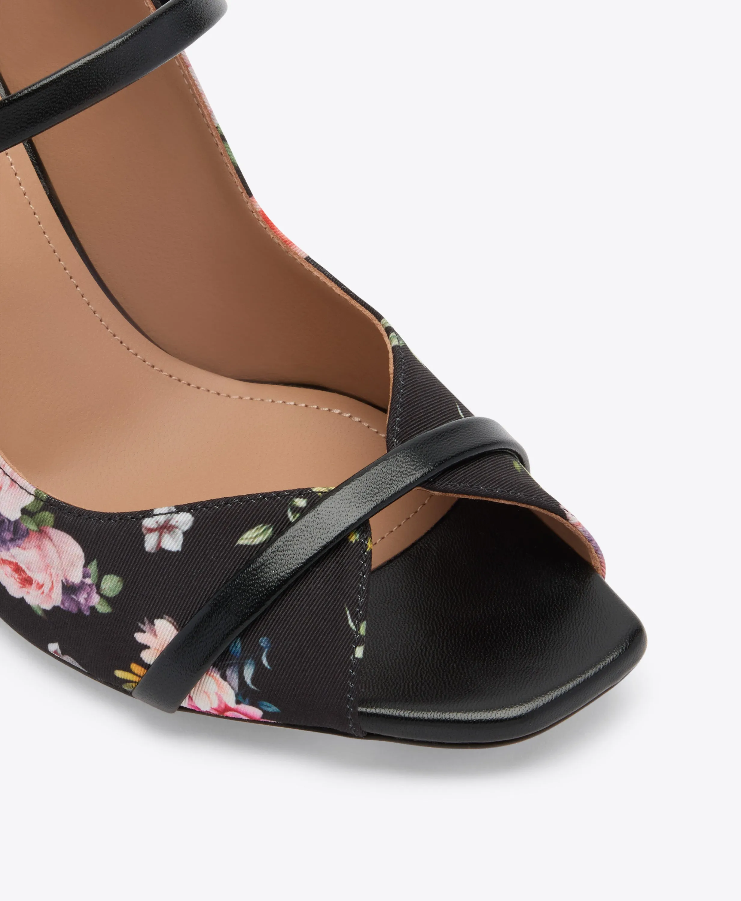 Noah 70 Black Floral Grosgrain Heeled Sandals