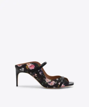 Noah 70 Black Floral Grosgrain Heeled Sandals