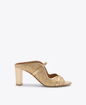 Norah 70 Gold Metallic Raffia Heeled Sandals