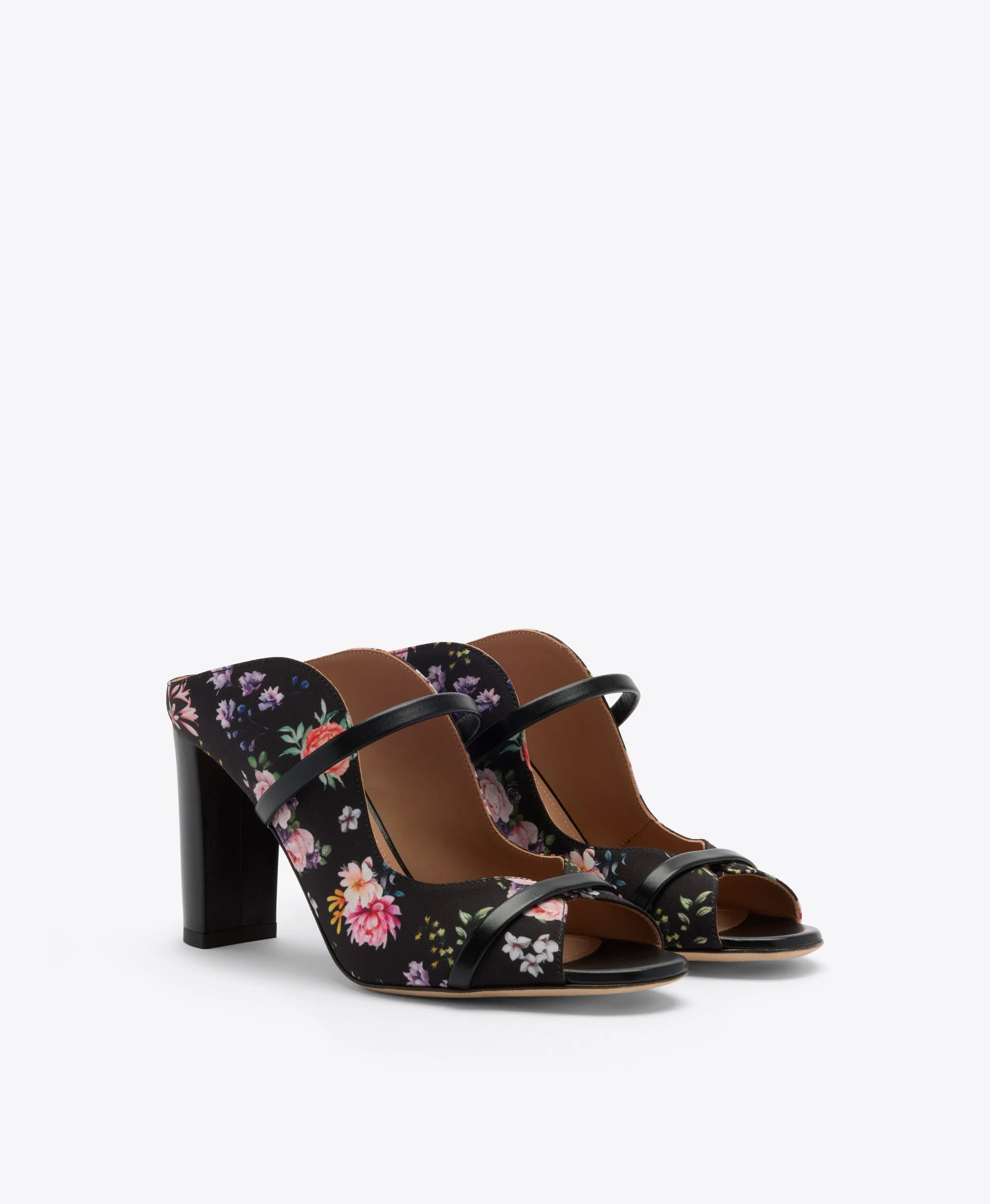 Norah 85 Black Floral Grosgrain Heeled Sandals