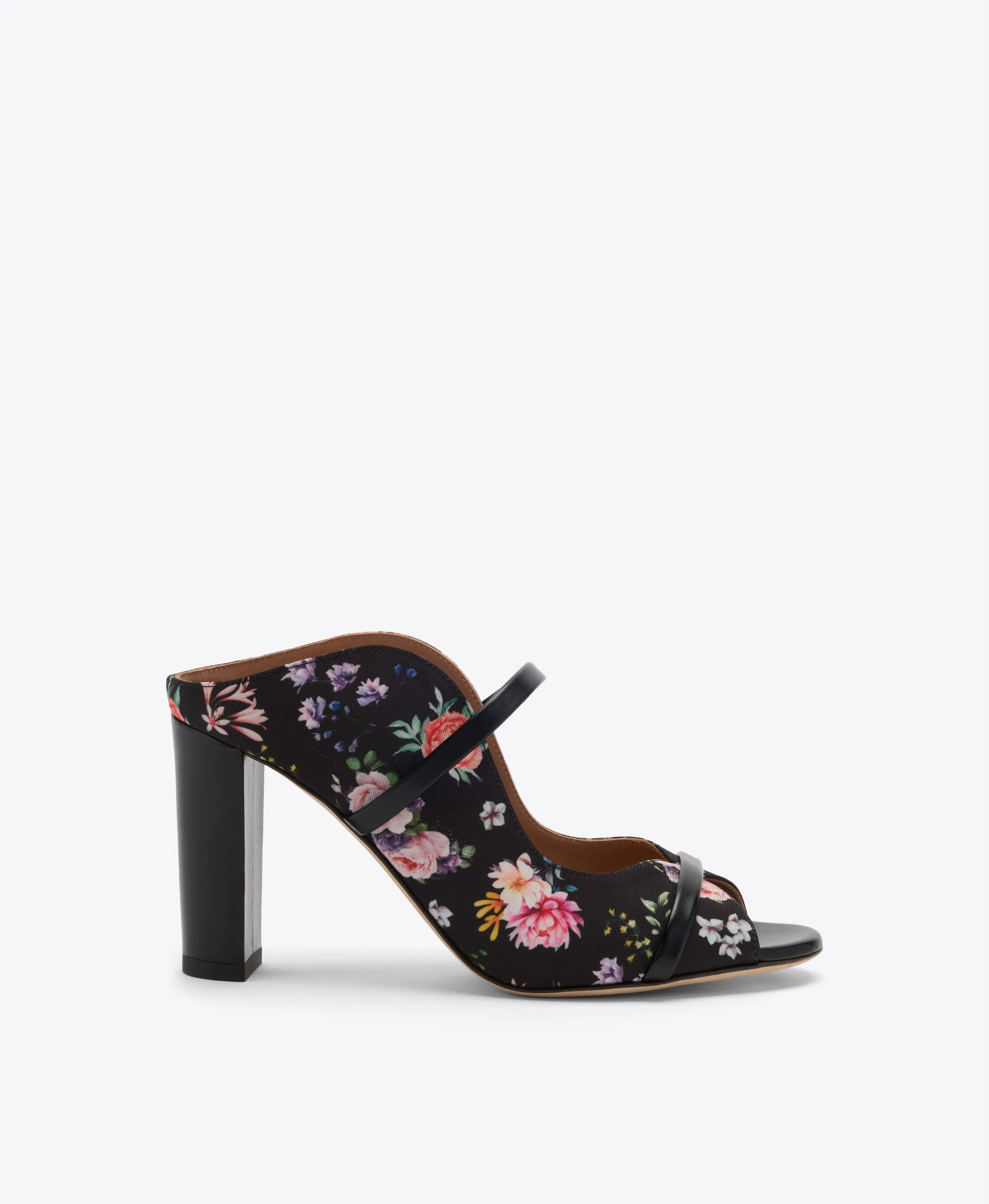 Norah 85 Black Floral Grosgrain Heeled Sandals