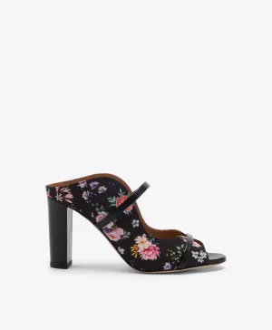 Norah 85 Black Floral Grosgrain Heeled Sandals