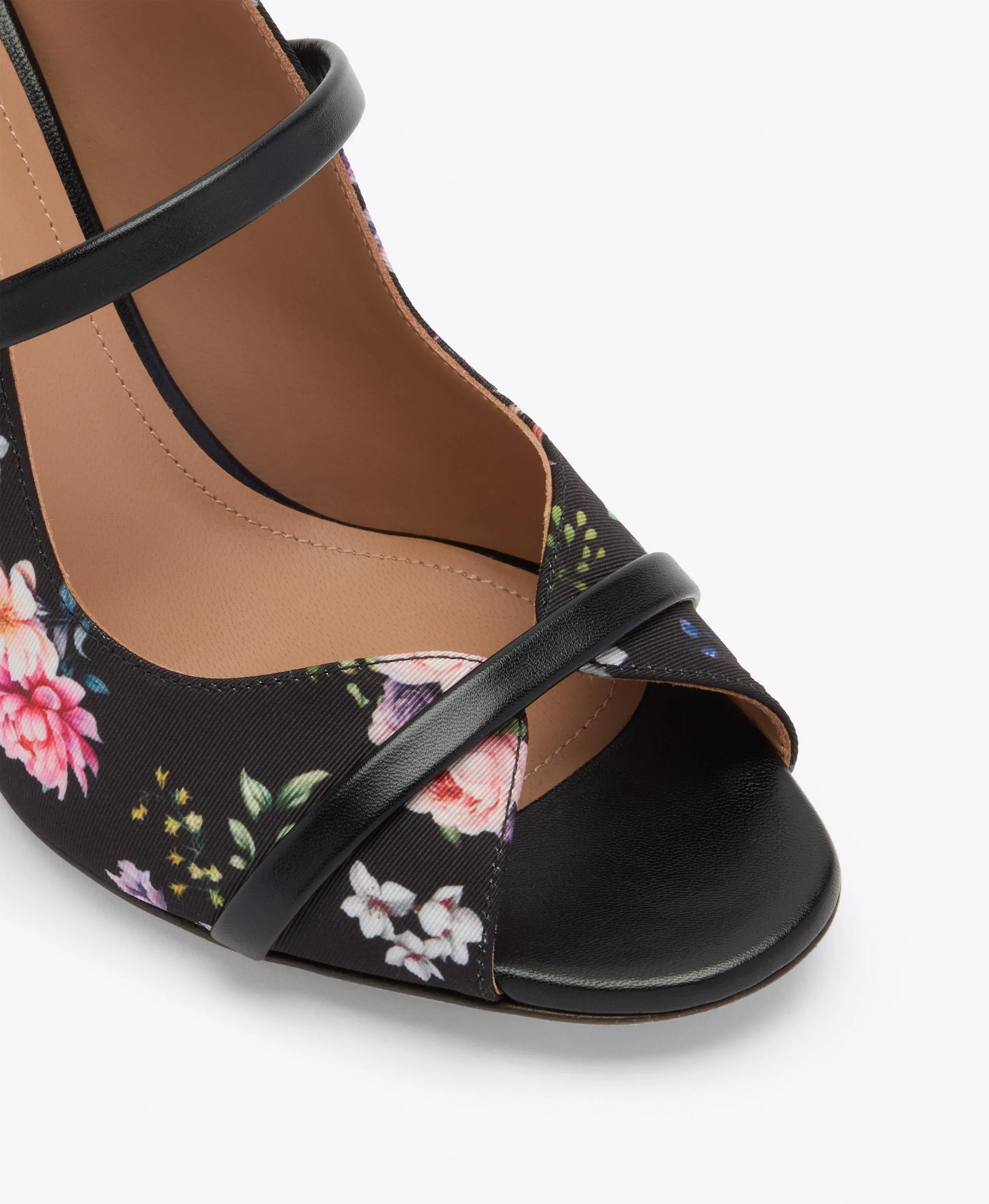 Norah 85 Black Floral Grosgrain Heeled Sandals