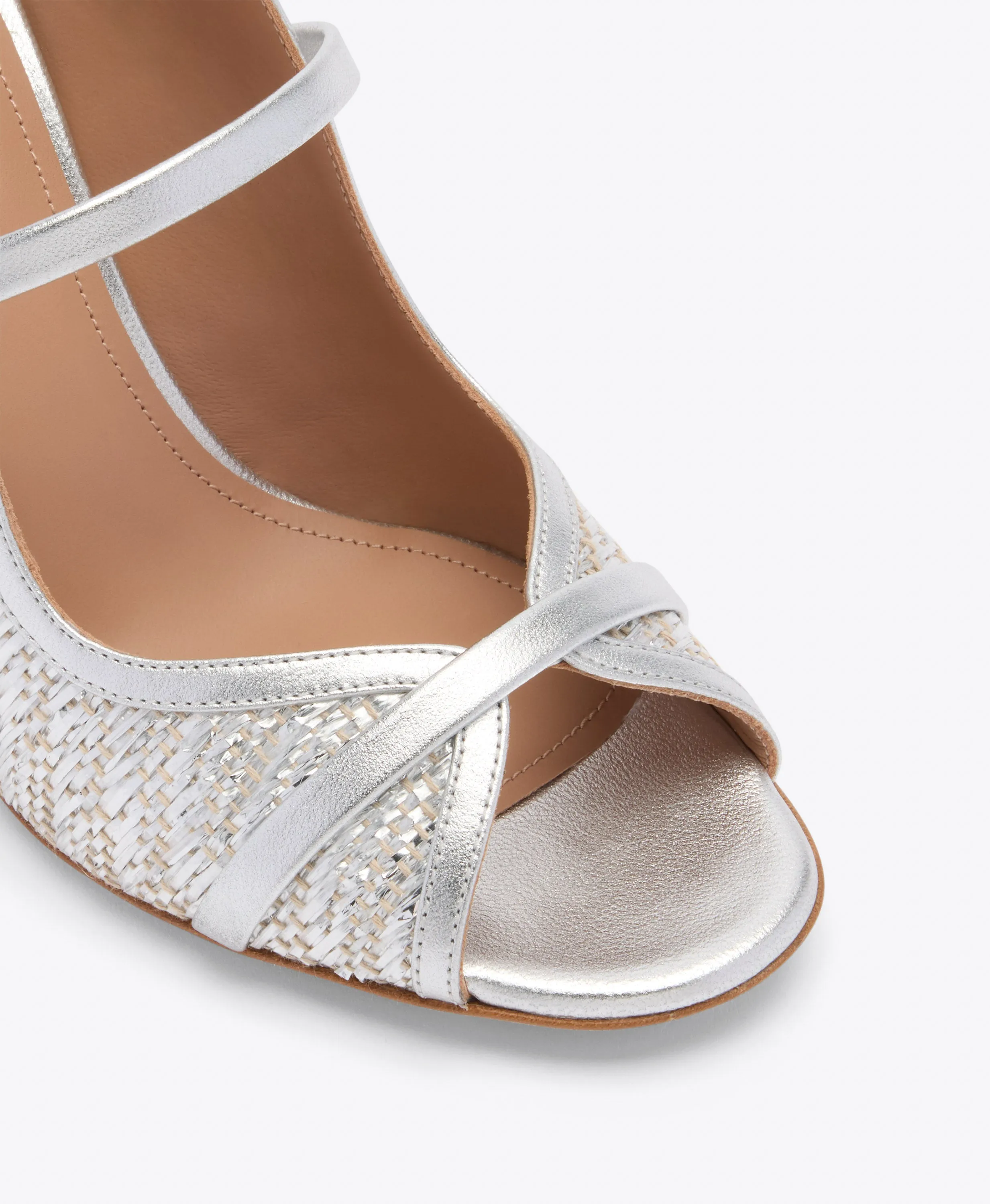 Norah 85 Silver Metallic Raffia Heeled Sandals