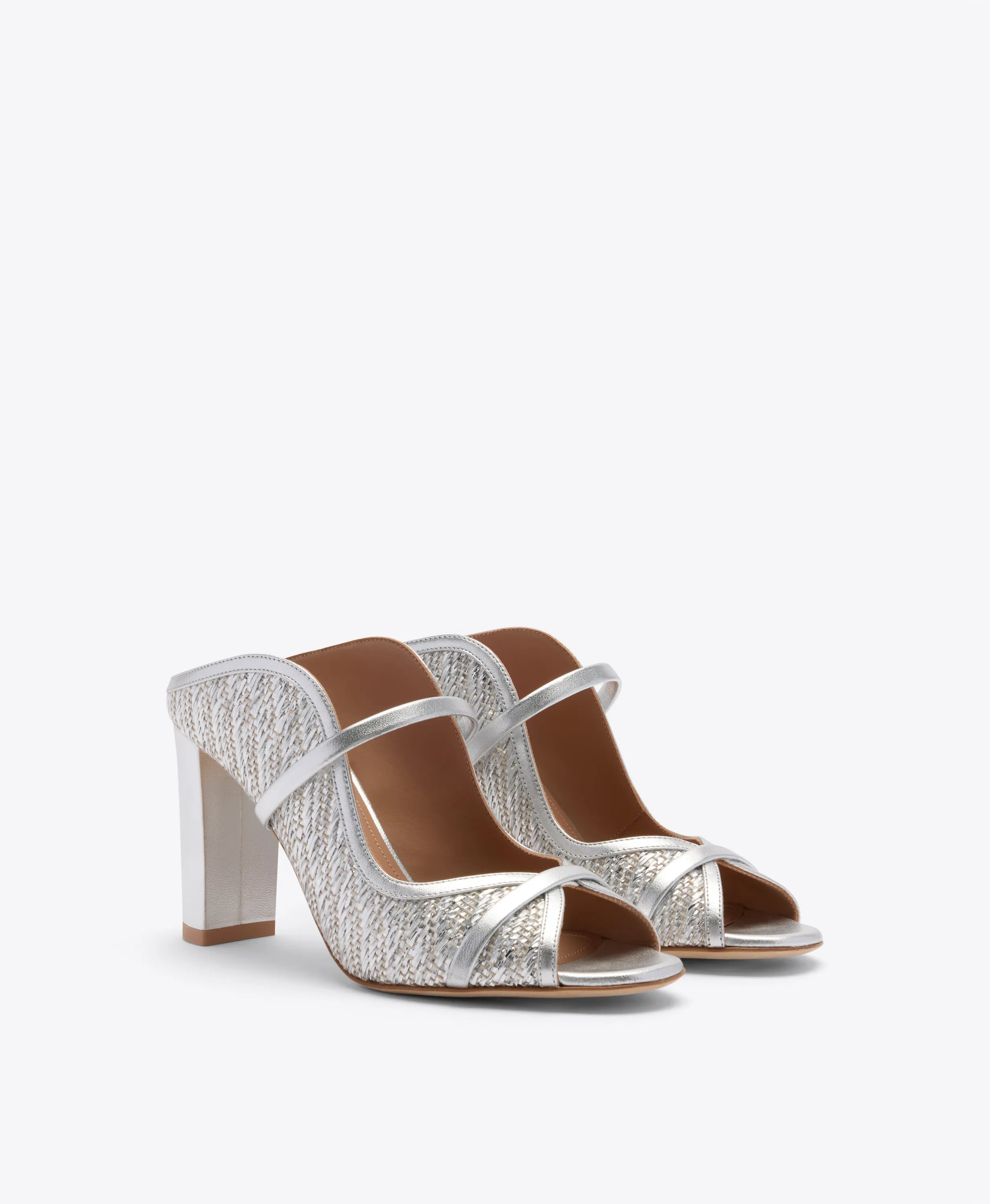 Norah 85 Silver Metallic Raffia Heeled Sandals