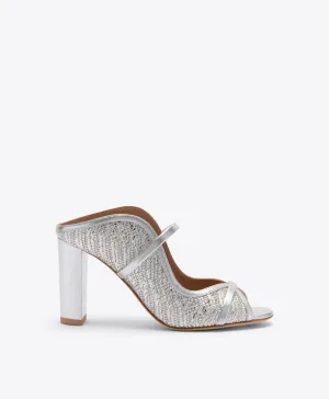Norah 85 Silver Metallic Raffia Heeled Sandals