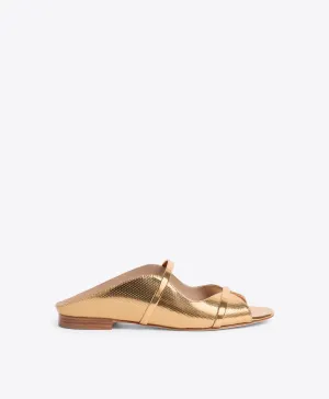 Norah Gold Embossed Leather Flat Sandals