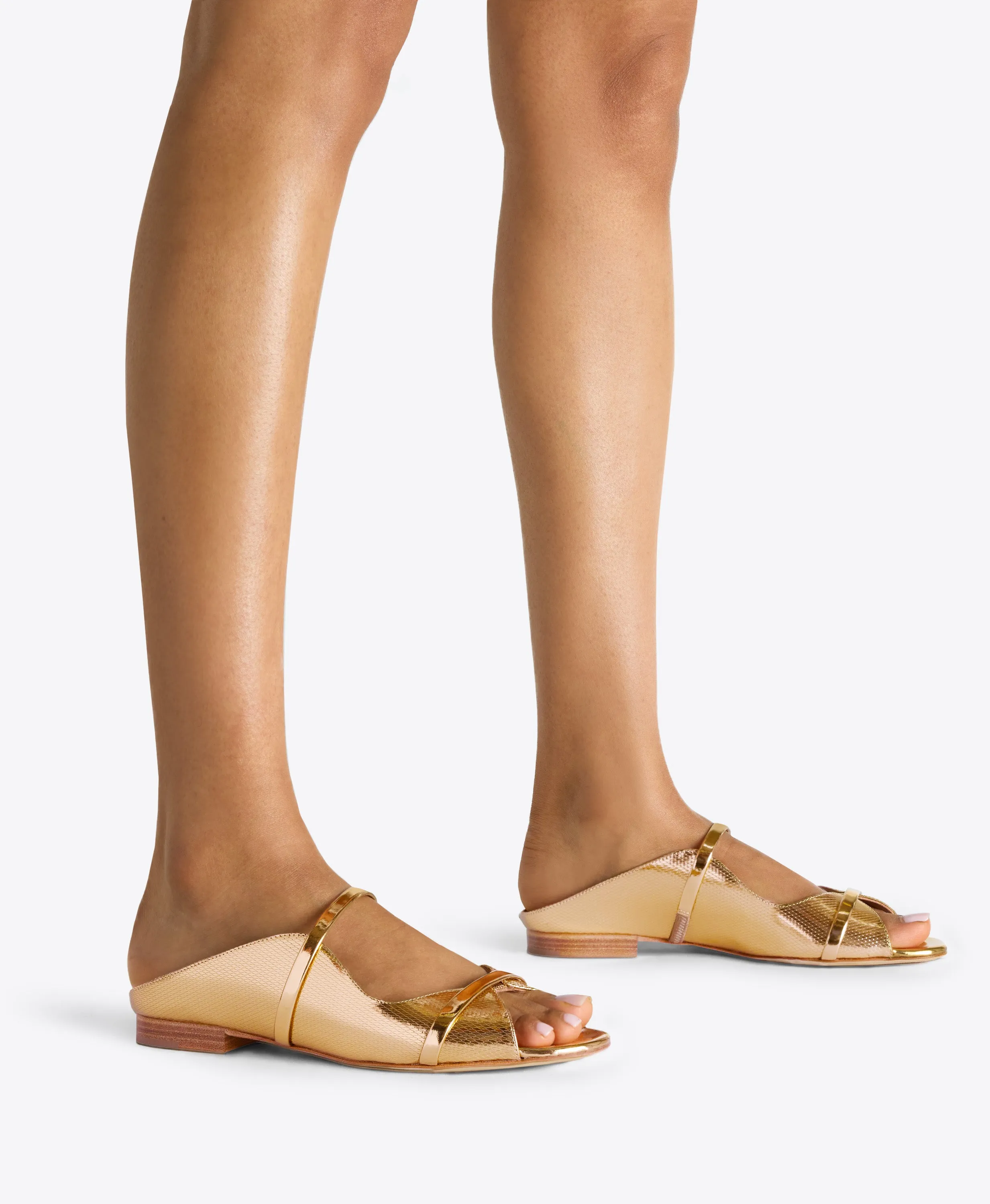 Norah Gold Embossed Leather Flat Sandals