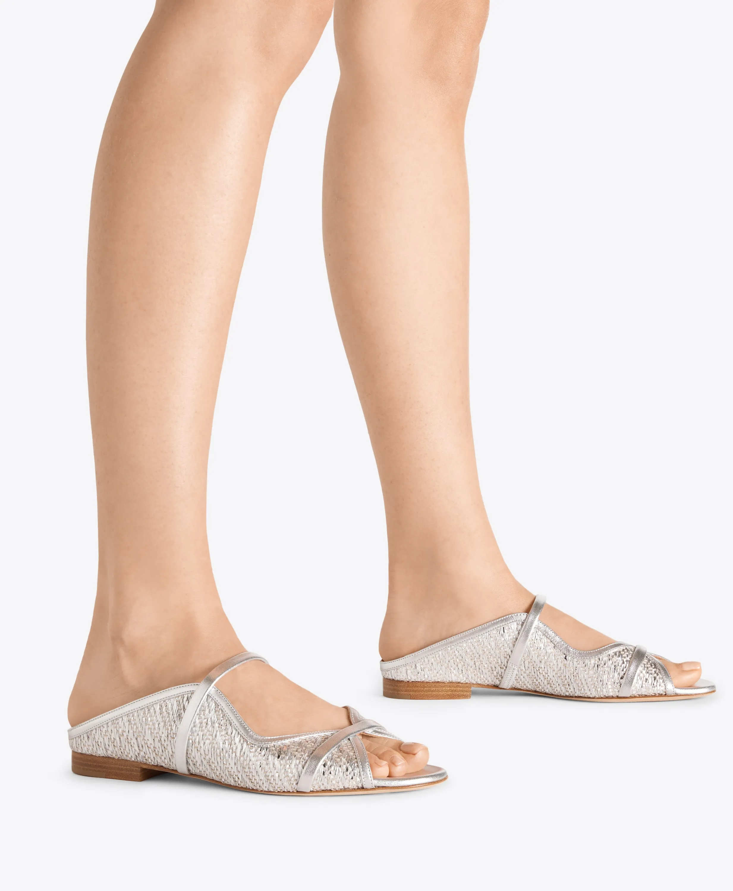 Norah Silver Metallic Raffia Flat Sandals