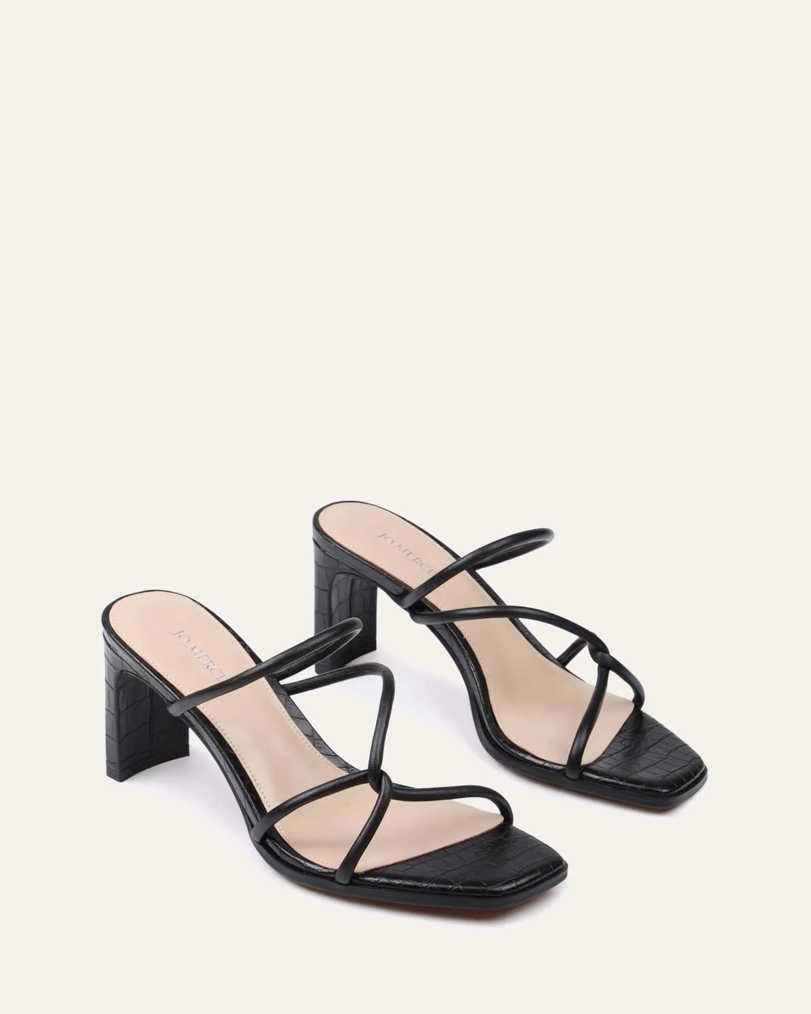 NOVI MID HEEL SANDALS BLACK LEATHER