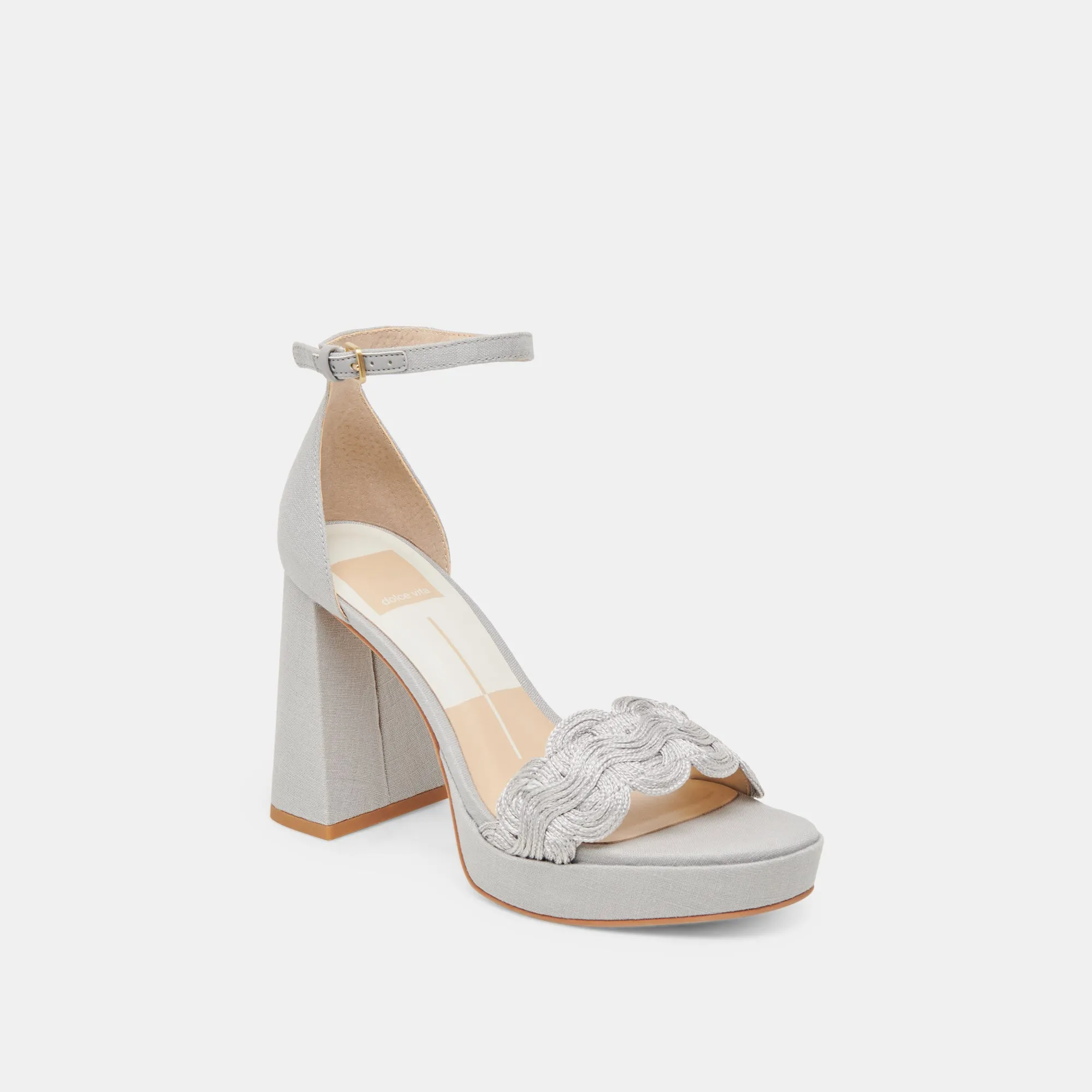 PELTIN HEELS GREY WOVEN RAFFIA