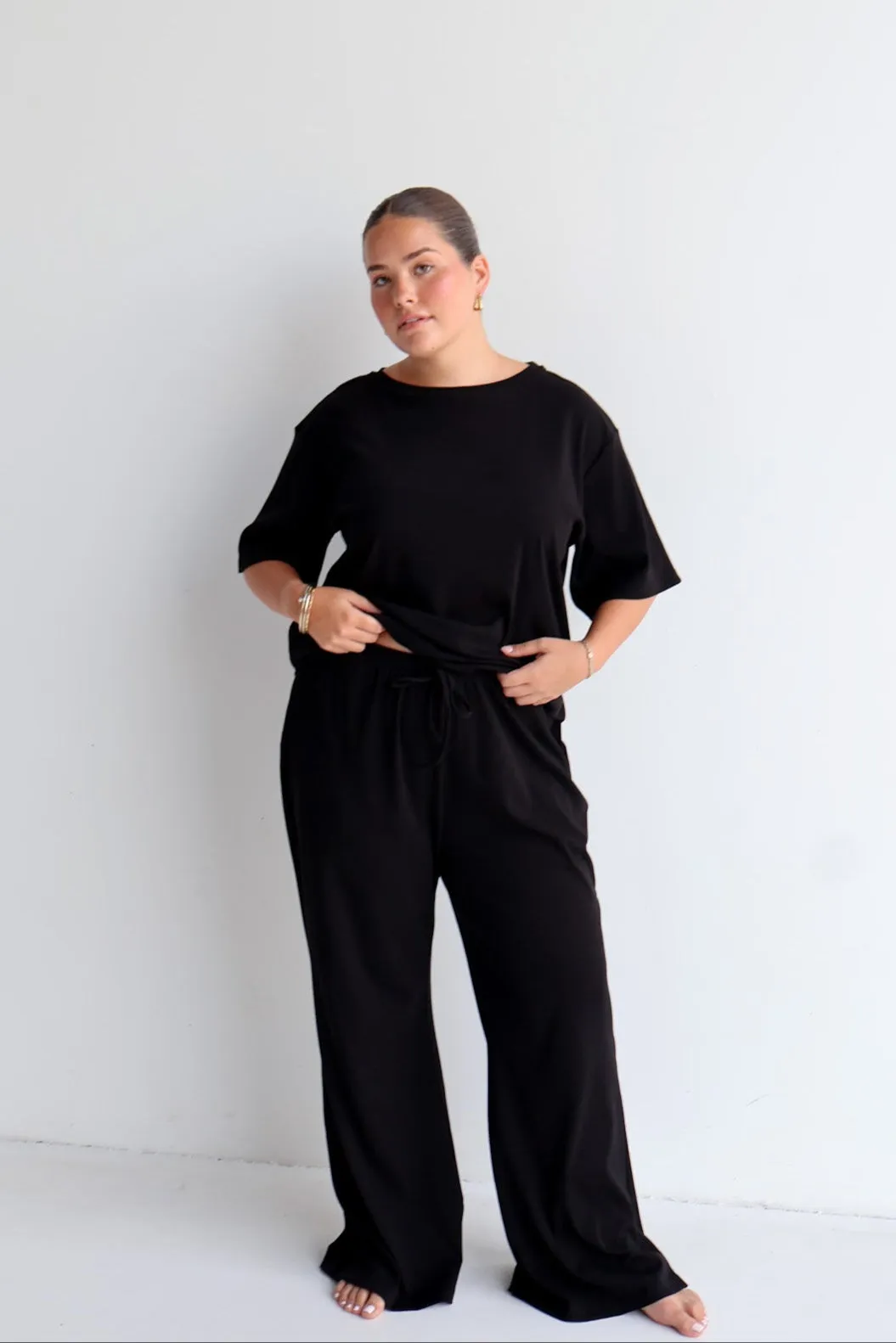 RAYLN RIB PANTS BLACK