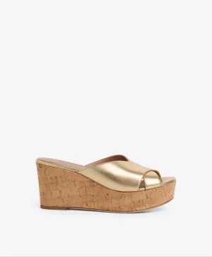Shanina 70 Gold Leather Wedge Sandals