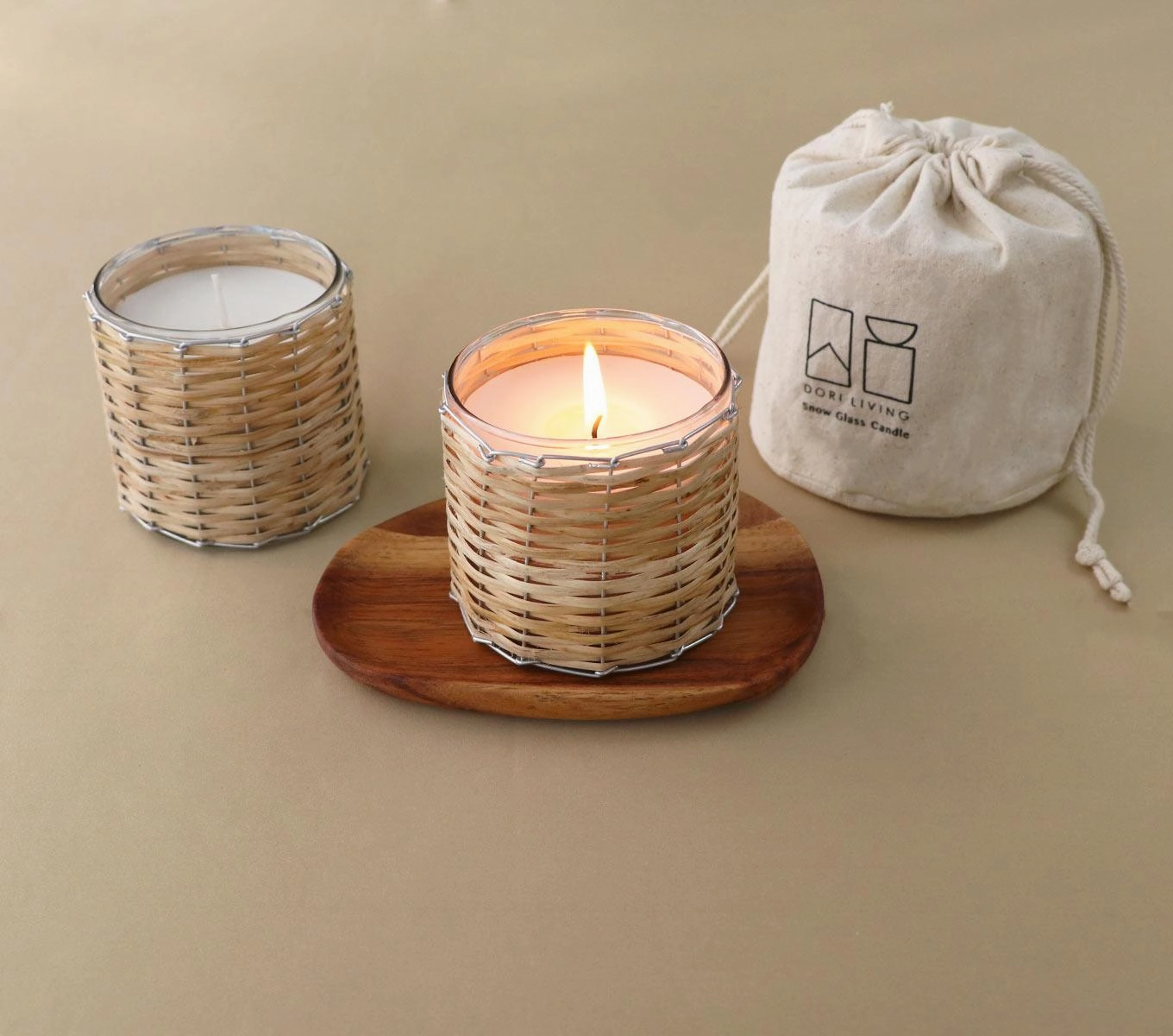 SNOW GLASS CANDLE - BAMBOO WEAVE