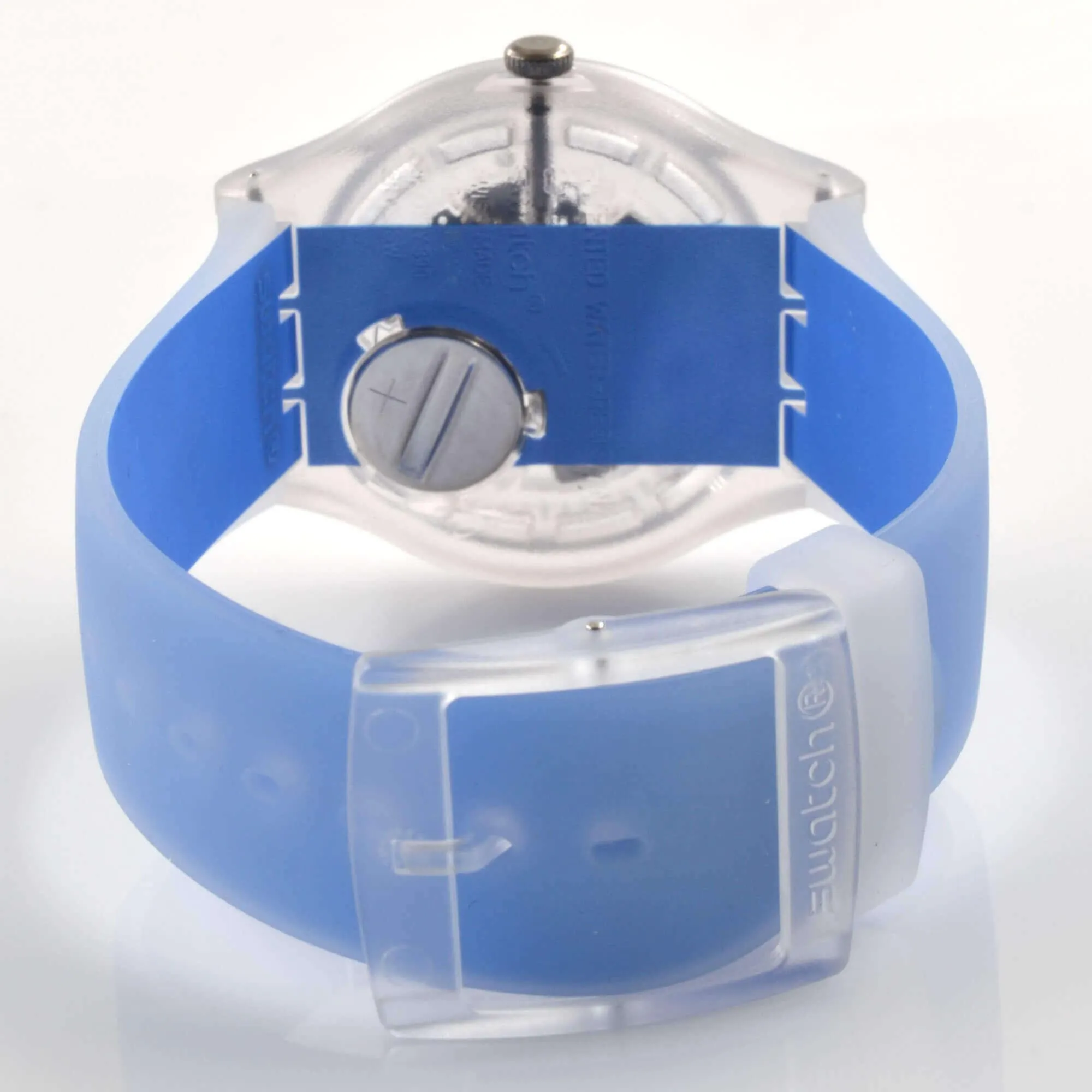 Swatch Unisex Watch - Monthly Drops Clearly Blue Striped Silicone Strap | SUOK156