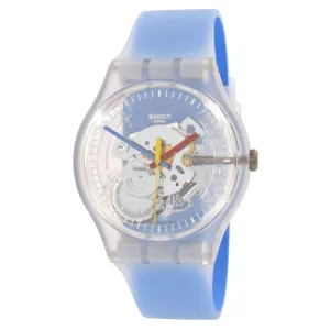 Swatch Unisex Watch - Monthly Drops Clearly Blue Striped Silicone Strap | SUOK156